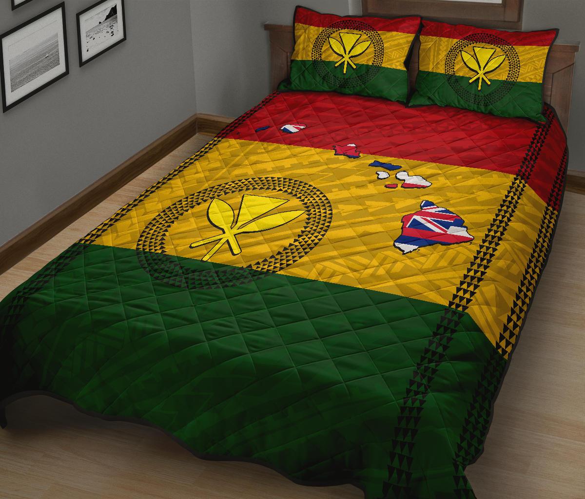 Hawaii Kanaka Flag Polynesian Quilt Bed Set - Polynesian Pride