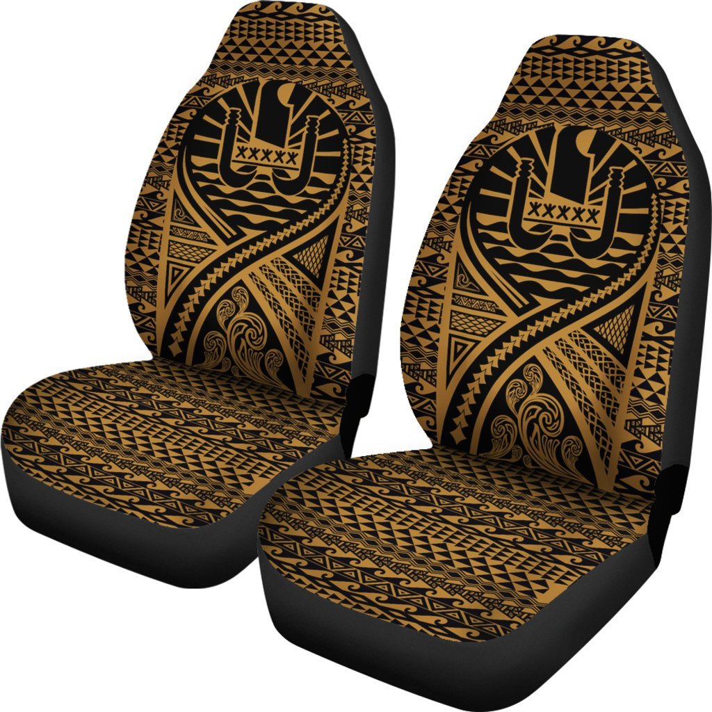French Polynesia Car Seat Cover - French Polynesia Coat Of Arms Polynesia Tattoo Gold - Polynesian Pride