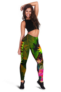 Nauru Polynesian Personalised Women's Leggings - Hibiscus and Banana Leaves - Polynesian Pride