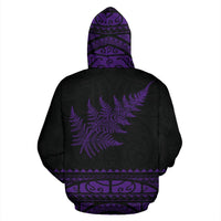 Maori Aotearoa Silver Fern Hoodie Violet Medal Version - Polynesian Pride