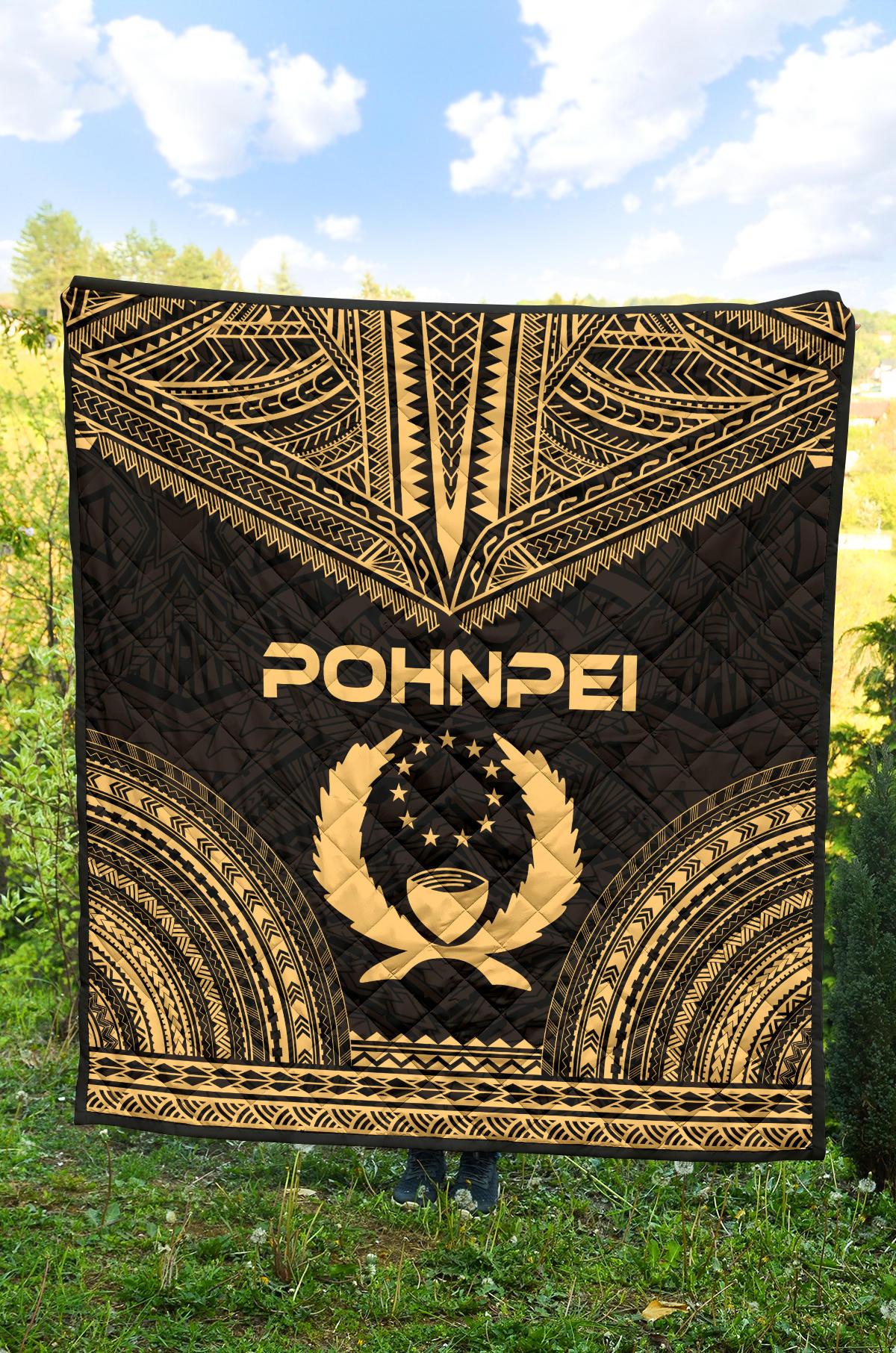 Pohnpei Premium Quilt - Pohnpie Flag Polynesian Chief Gold Version - Polynesian Pride