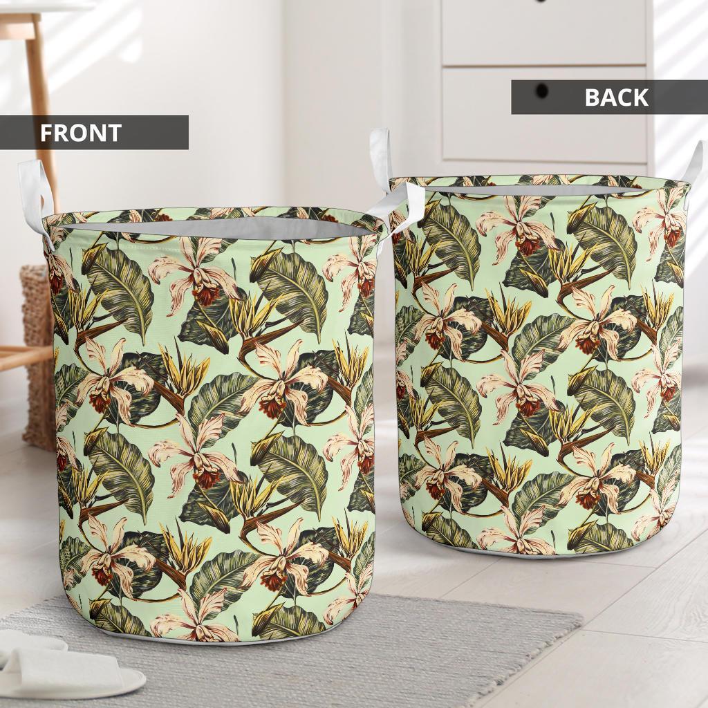 Hawaii Vintage Tropical Jungle Leaves Orchid Bird Hawaii Laundry Basket AH - Polynesian Pride