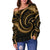 New Zealand Maori Mangopare Women Off Shoulder Sweater Polynesian - Gold - Polynesian Pride