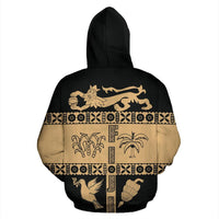 Fiji Tapa Zip Hoodie Coat of Arms Shield Gold - Polynesian Pride