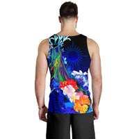 Marshall Islands Custom Personalised Men's Tank Top - Humpback Whale with Tropical Flowers (Blue) - Polynesian Pride