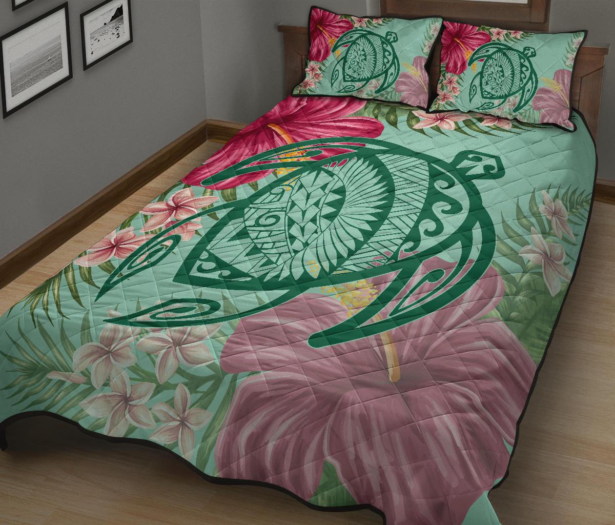 Hawaii Turtle Hibiscus Plumeria Quilt Bed Set - Hug Style - Polynesian Pride