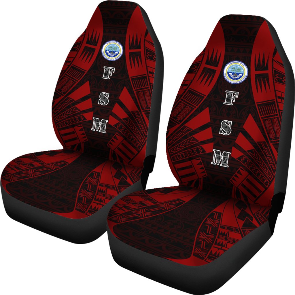 Federated States of Micronesia Car Seat Covers - F S M Seal Polynesian Tattoo Red - Polynesian Pride