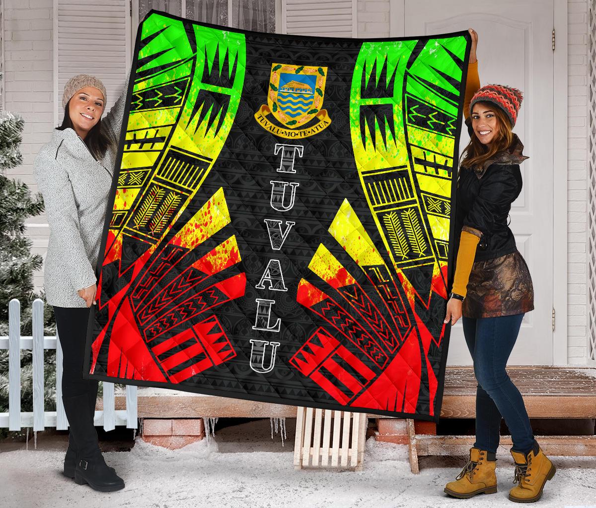 Tuvalu Premium Quilt - Tuvalu Coat Of Arms Polynesian Reggae Tattoo - Polynesian Pride