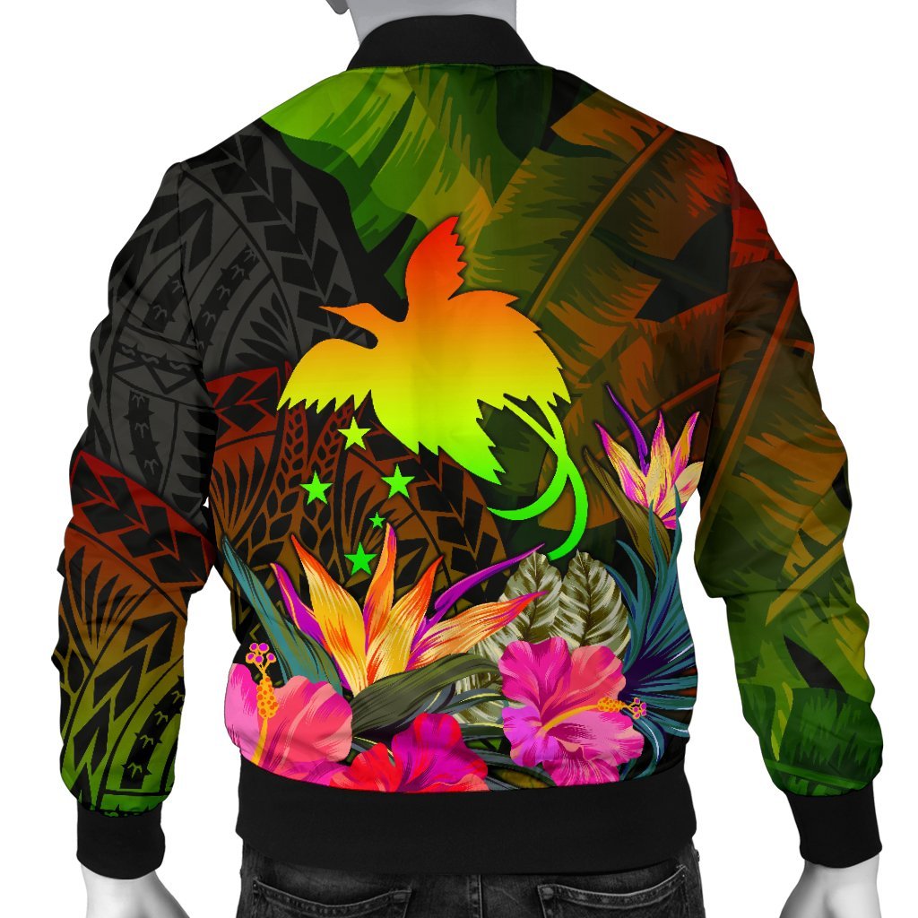 Papua New Guinea Polynesian Men's Bomber Jacket - Hibiscus and Banana Leaves - Polynesian Pride