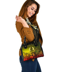 Vanuatu Custom Personalised Shoulder Handbag - Humpback Whale with Tropical Flowers (Yellow) - Polynesian Pride