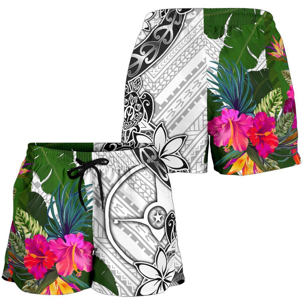 Yap Women's Short White - Turtle Plumeria Banana Leaf - Polynesian Pride