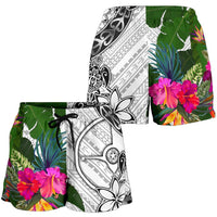 Yap Women's Short White - Turtle Plumeria Banana Leaf - Polynesian Pride