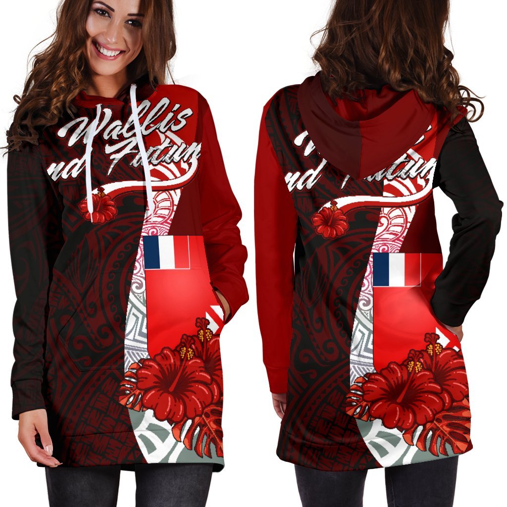 Wallis and Futuna Polynesian Hoodie Dress - Coat Of Arm With Hibiscus - Polynesian Pride