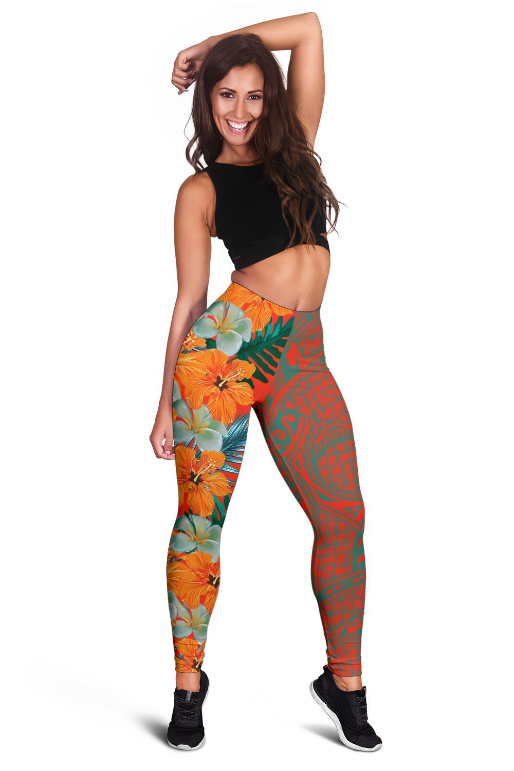 Tropical Polynesian - Hawaiian Women's Leggings - Haka Style Orange - Polynesian Pride