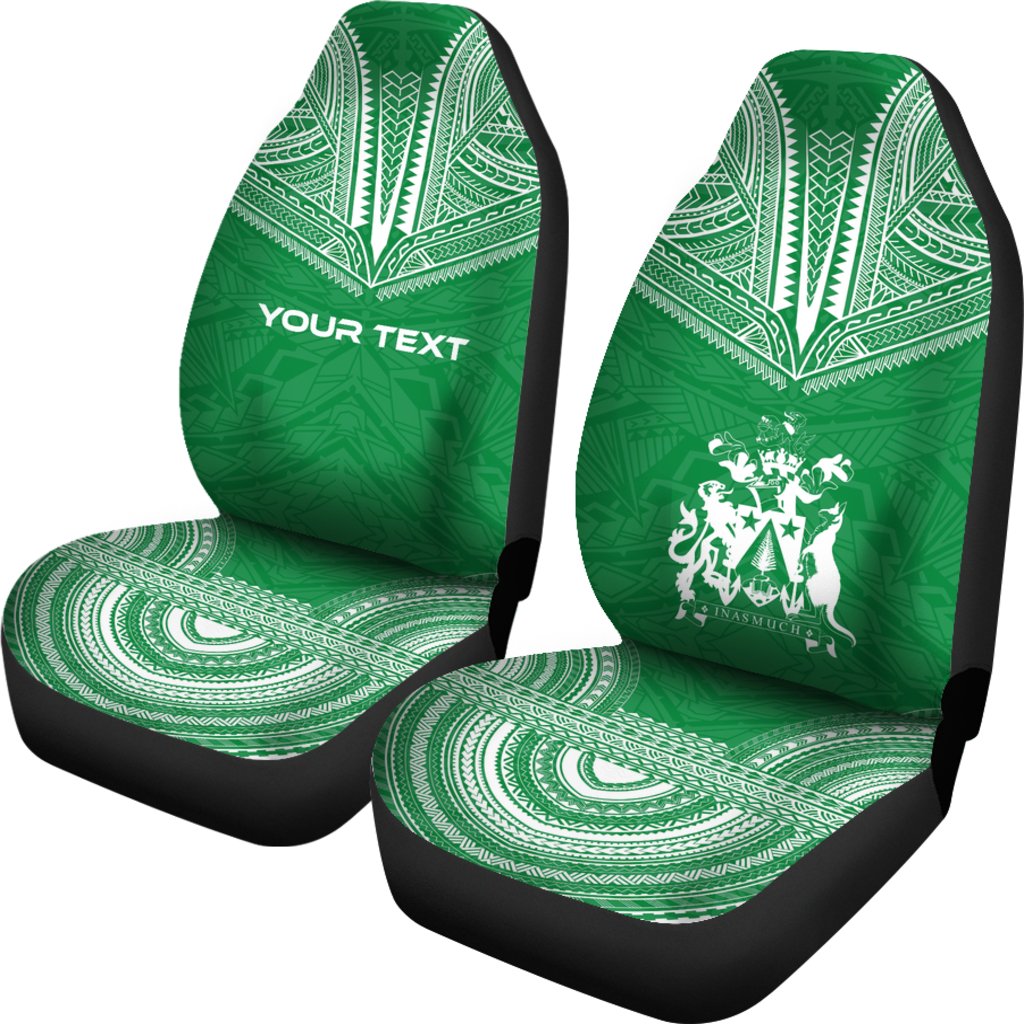 Norfolk Island Custom Personalised Car Seat Cover - Norfolk Island Coat Of Arms Polynesian Chief Tattoo Green Version - Polynesian Pride