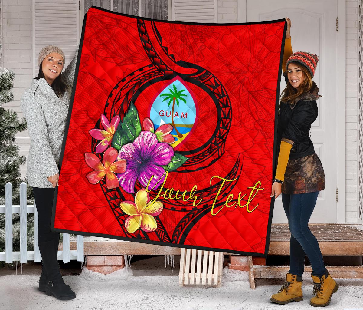Guam Polynesian Custom Personalised Premium Quilt - Floral With Seal Red - Polynesian Pride
