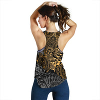 Tahiti Polynesian Women Racerback Tank - Gold Turtle Hibiscus Flowing - Polynesian Pride