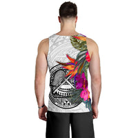 American Samoa Men's Tank Top Hibiscus Polynesian White Pattern - Polynesian Pride