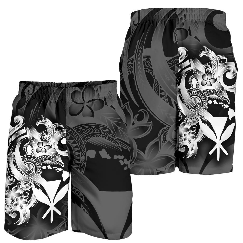 Polynesian Hawaii Men's Shorts - Kanaka Maoli White Turtle Black - White - Polynesian Pride