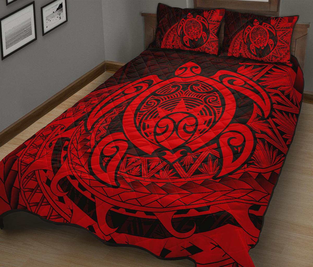 Hawaii Polynesian Turtle Quilt Bed Set - Red - Polynesian Pride