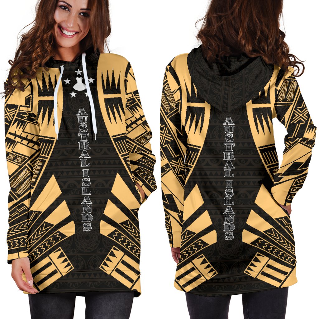 Austral Islands Hoodie Dress - Polynesian Tattoo Gold - Polynesian Pride