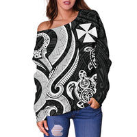 Wallis and Futuna Women's Off Shoulder Sweater - White Tentacle Turtle - Polynesian Pride
