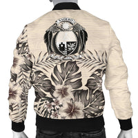 Nauru Men's Bomber Jacket - The Beige Hibiscus - Polynesian Pride