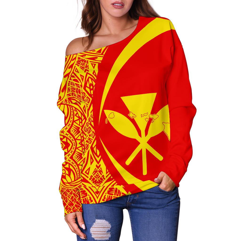 Kanaka Mauna Kea Polynesian Women's Off Shoulder Sweater - Circle Style - Polynesian Pride