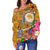 FSM Custom Personalised Women's Off Shoulder Sweater - Turtle Plumeria (Gold) - Polynesian Pride