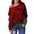 Polynesian Hawaii (Kanaka Maoli) Off Shoulder Sweater - Red Turtle Hibiscus Flowing - Polynesian Pride