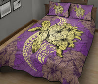 Hawaii Polynesian Turtle Hibiscus Quilt Bed Set - Yellow - Polynesian Pride