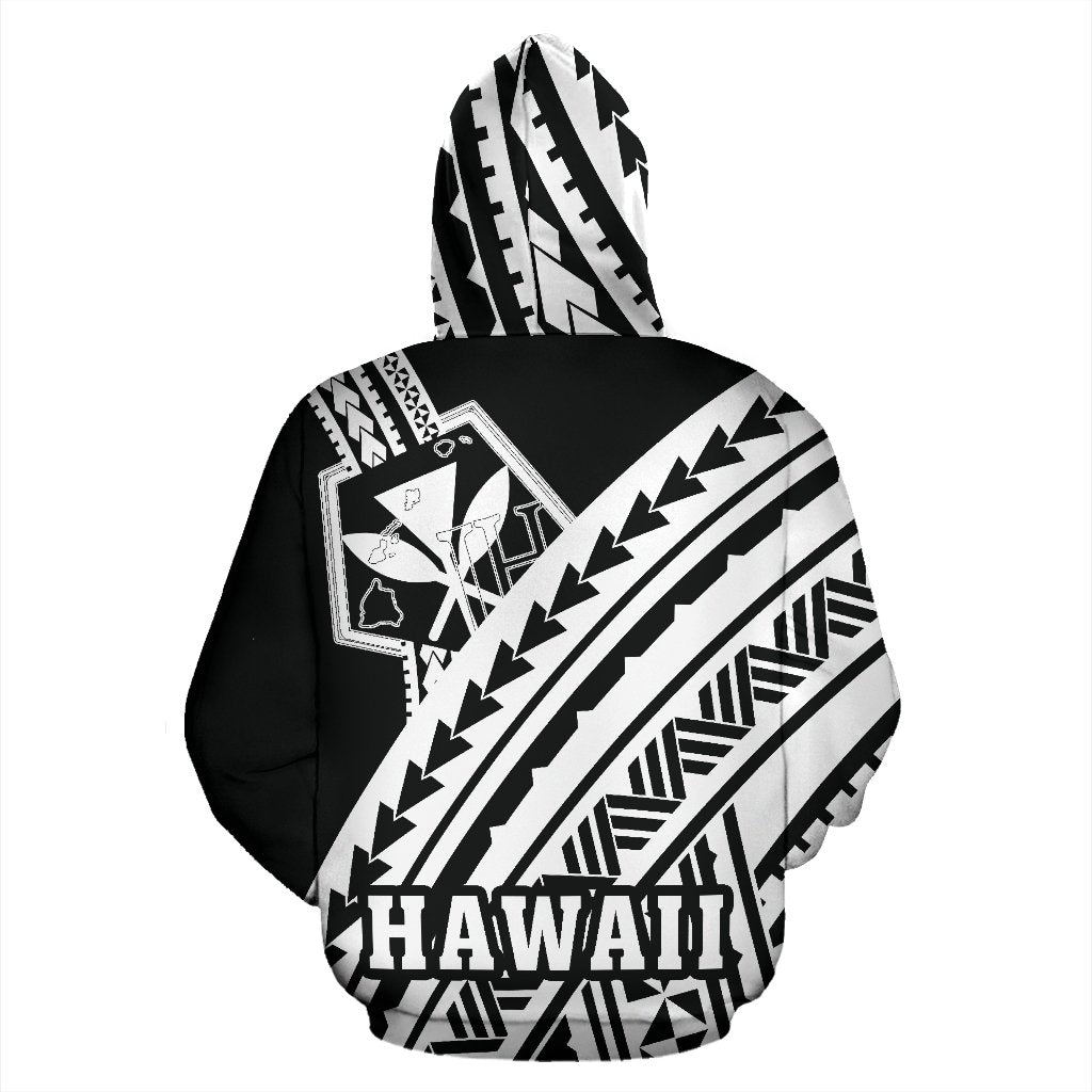 Hawaii Kanaka Polynesian Zip up Hoodie Poly Style White and Black - Polynesian Pride