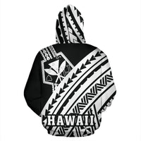 Hawaii Kanaka Polynesian Zip up Hoodie Poly Style White and Black - Polynesian Pride