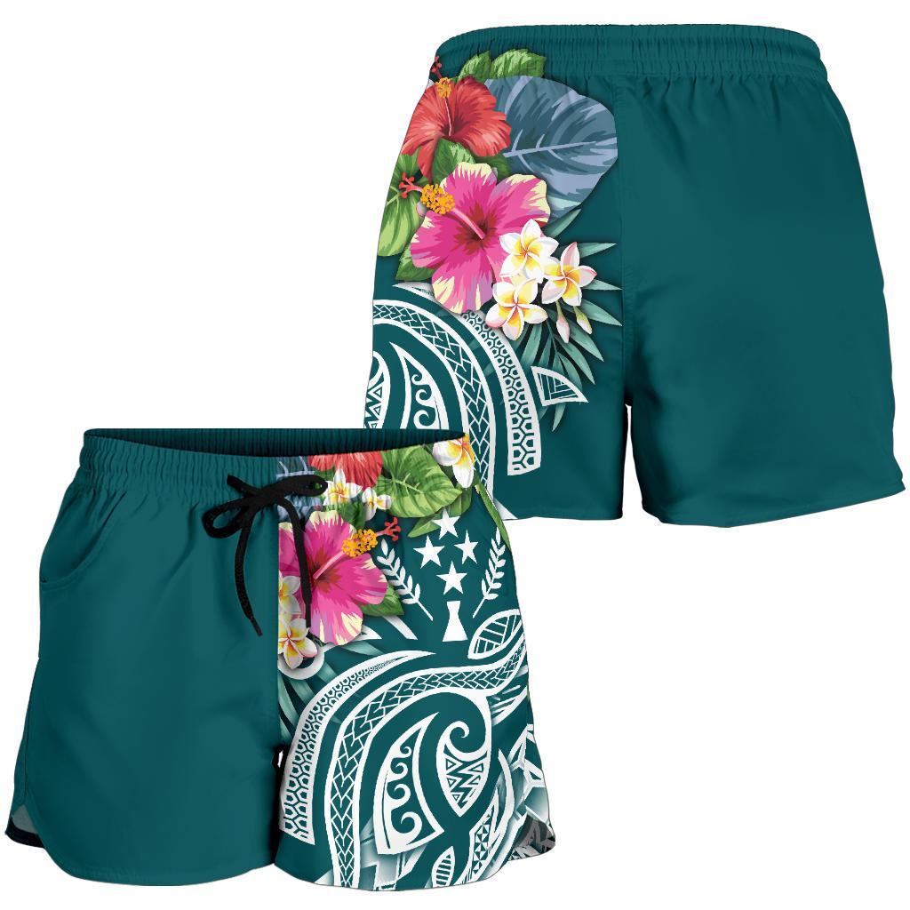 Kosrae Polynesian Women's Shorts - Summer Plumeria (Turquoise) - Polynesian Pride