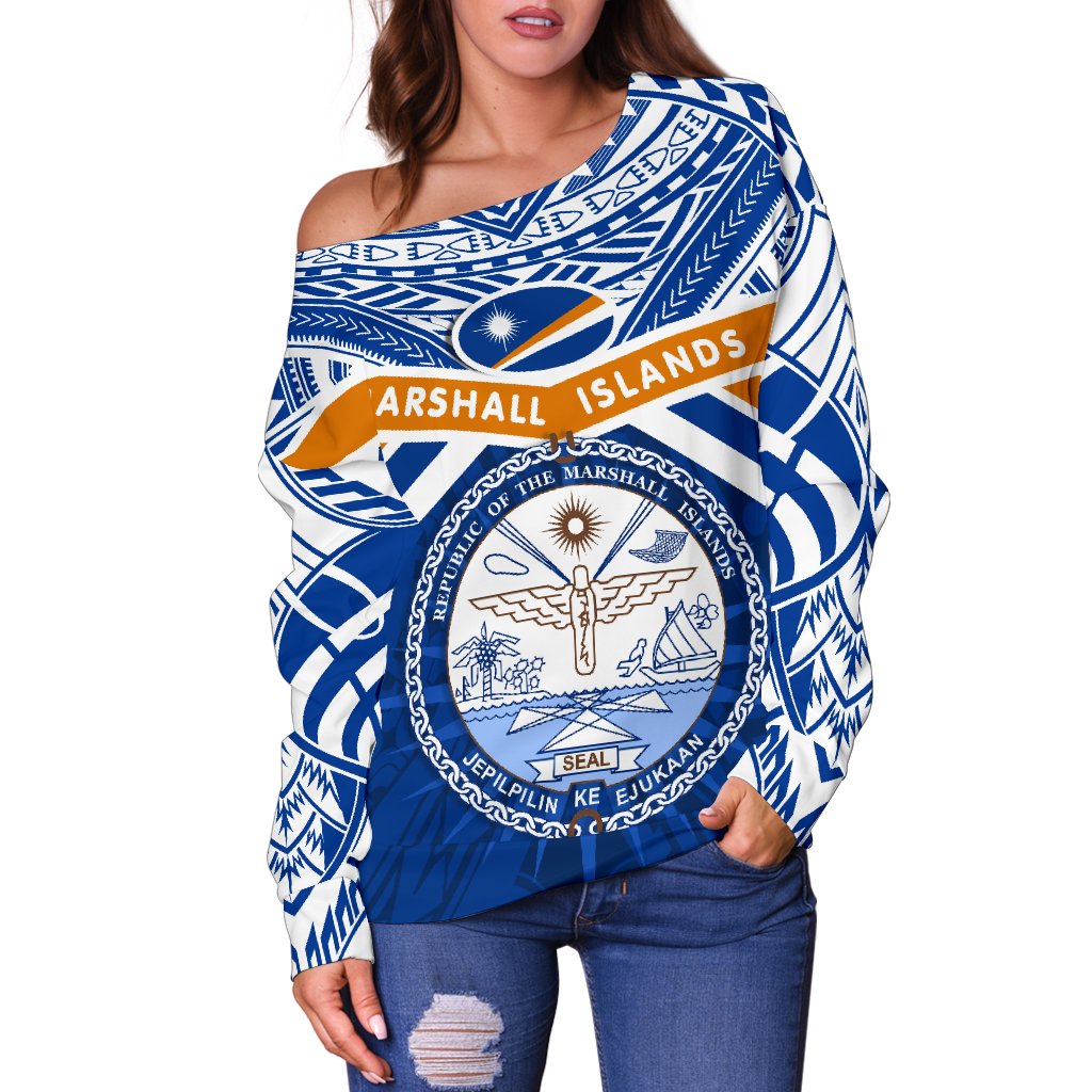 Marshall Islands Rugby Off Shoulder Sweater Forever - Polynesian Pride