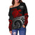 Polynesian Hawaii Women's Off Shoulder Sweater - Polynesian Turtle (Red) - Polynesian Pride