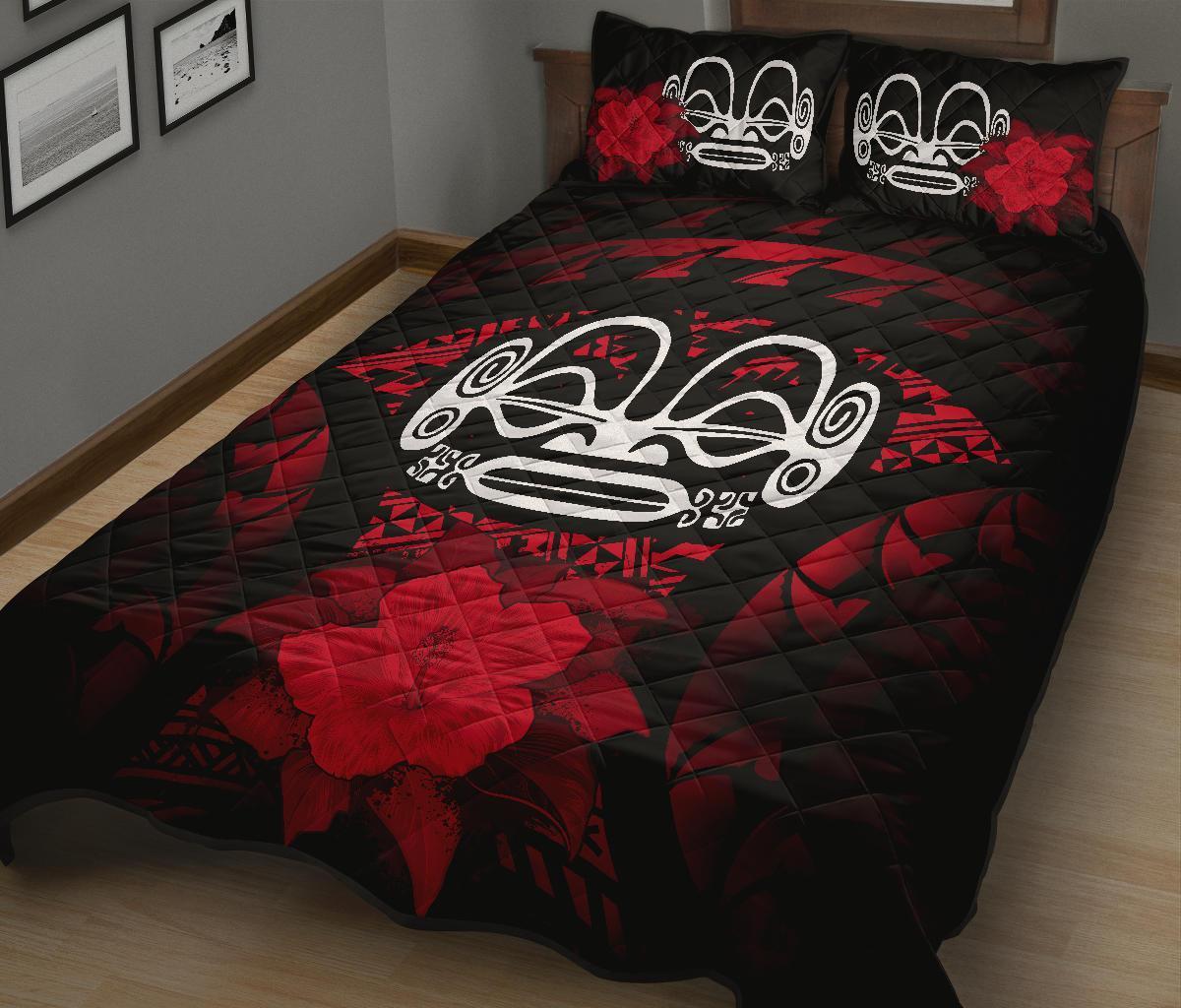 Marquesas Islands Polynesian Quilt Bed Set Hibiscus Red - Polynesian Pride