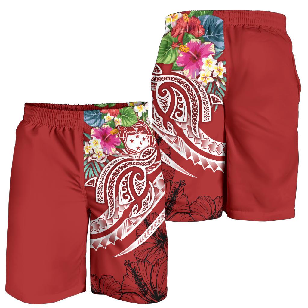 Polynesian Samoa Men's Shorts - Summer Plumeria (Red) - Polynesian Pride