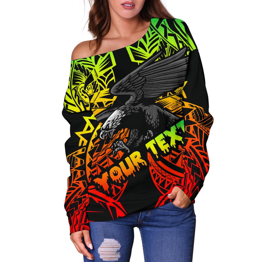 Samoa Polynesian Custom Personalised Women's Off Shoulder Sweater - Eagle Tribal Pattern Reggae - Polynesian Pride