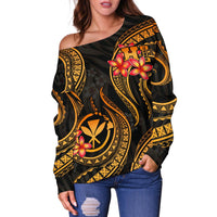 Polynesian Hawaii Women Off Shoulder Sweater - Gold Plumeria - Polynesian Pride