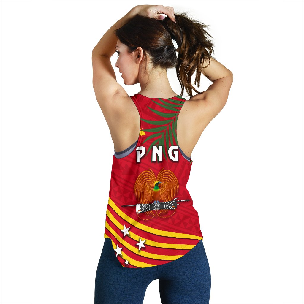 Papua New Guinea Rugby Women Racerback Tank Coconut Leaves - The Kumuls - Polynesian Pride