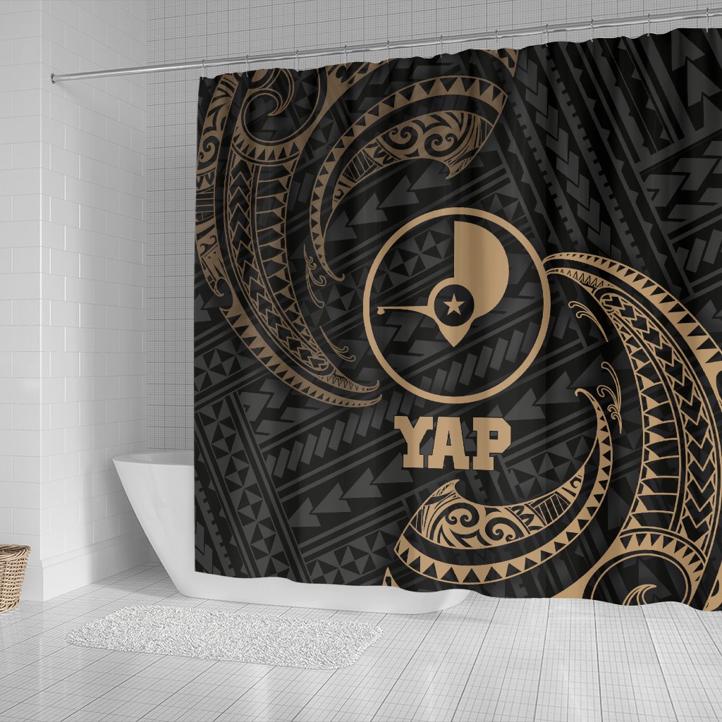 Yap Micronesia Shower Curtain - Gold Tribal Wave - Polynesian Pride