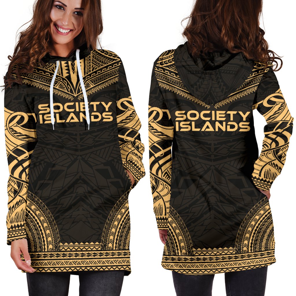 Society Islands Women's Hoodie Dress - Polynesian Gold Chief - Polynesian Pride