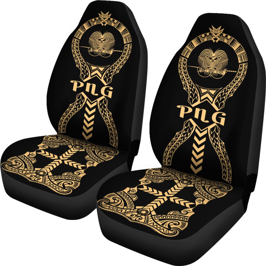 Papua New Guinea Car Seat Covers - Papua New Guinea Coat Of Arms Polynesian Tribal Gold - Polynesian Pride