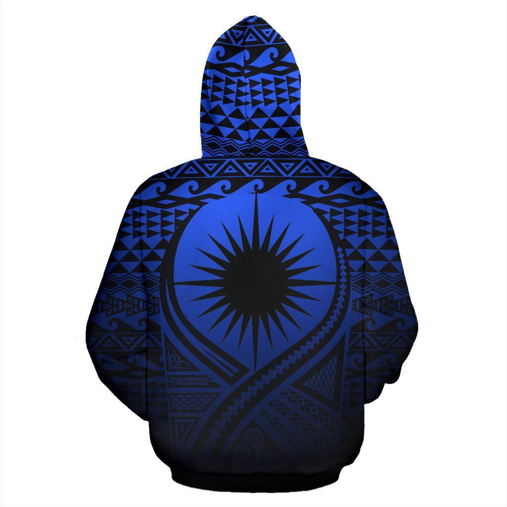 Marshall Islands All Over Zip up Hoodie Lift up Blue - Polynesian Pride