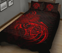 Hawaii Map Turtle Hibiscus Divise Red Polynesian Quilt Bed Set - Polynesian Pride