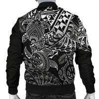 Polynesian Hawaii (Kanaka Maoli) Men Bomber Jacket - White Hibiscus Turtle Flowing - Polynesian Pride