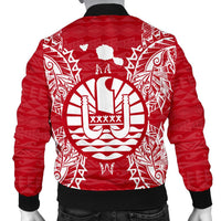 French Polynesia Polynesian Men's Bomber Jacket Map Red White - Polynesian Pride
