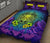 Hawaii Polynesian Quilt Bed Set - Hawaiian Green Yellow Tiki Face Purple Version - Polynesian Pride