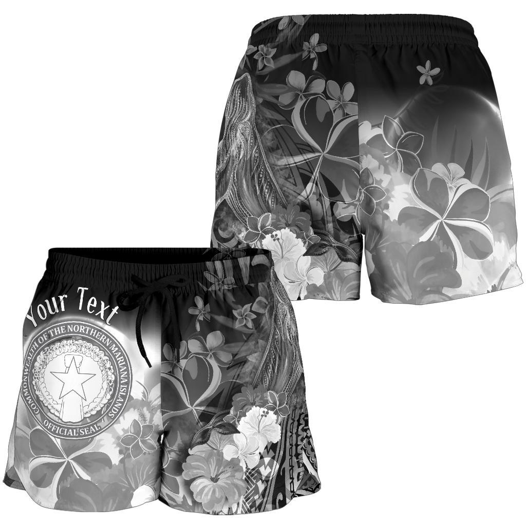CNMI Custom Personalised Women's Shorts - Humpback Whale with Tropical Flowers (White) - Polynesian Pride